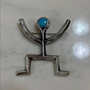 Vintage Silver Brooch with Turquoise Accent